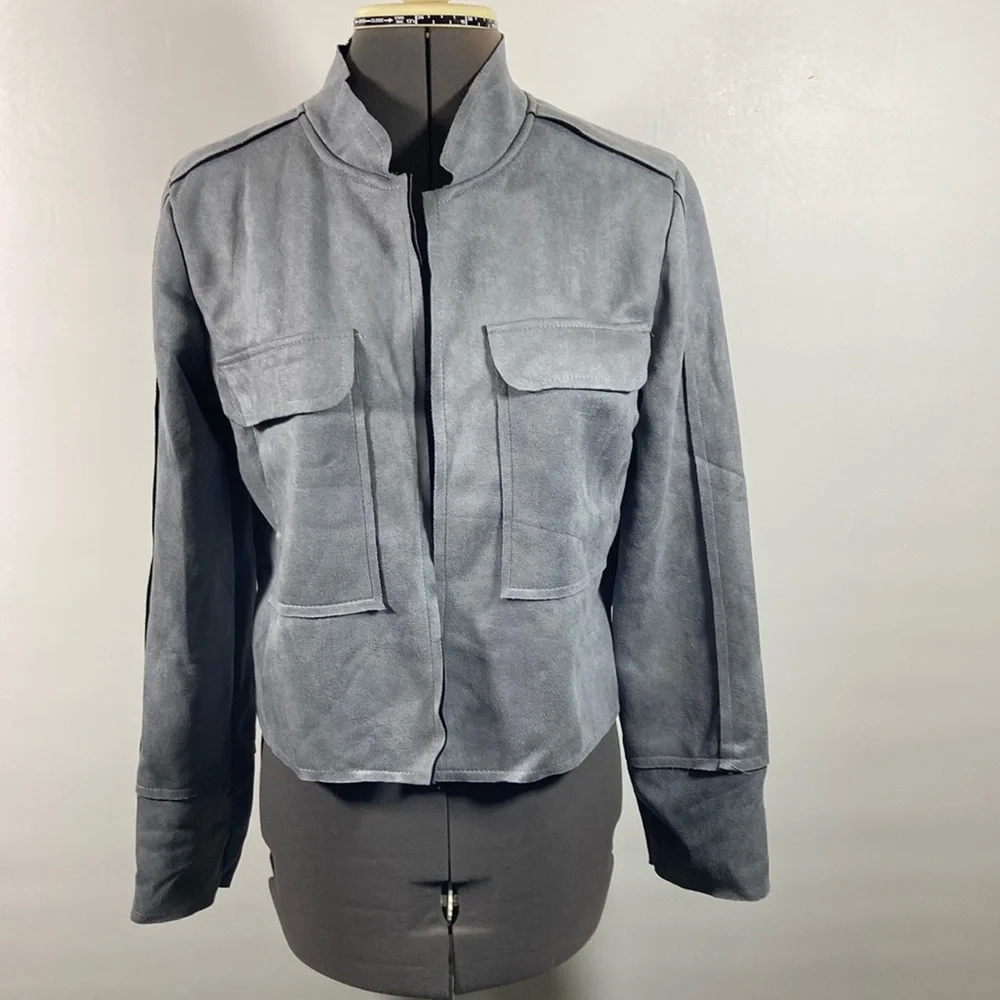 Zeagoo Cropped Faux Suede Open Front Raw Seams Jacket Size M New With Tag - Picture 1 of 11